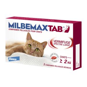 Milbemax Tab Chat - Vermifuge - Plus de 2 kg - 2 Comprimés - ELANCO