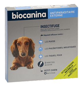 Insectifuge Spot-On Antiparasitaire Naturel - Petit Chien - 2 Pipettes - BIOCANINA