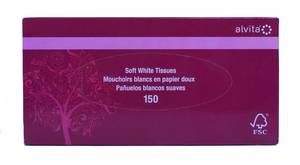 150 mouchoirs blancs 2 plis en papier doux.